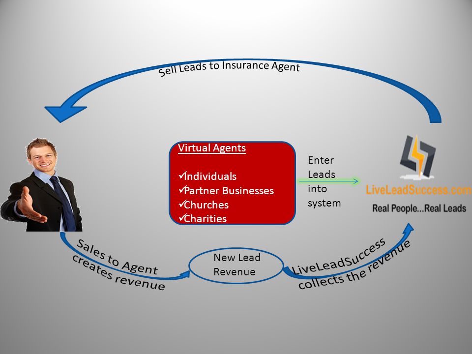 Virtual Agents Individuals Partner Businesses Churches Charities Enter Leads into system New Lead Revenue