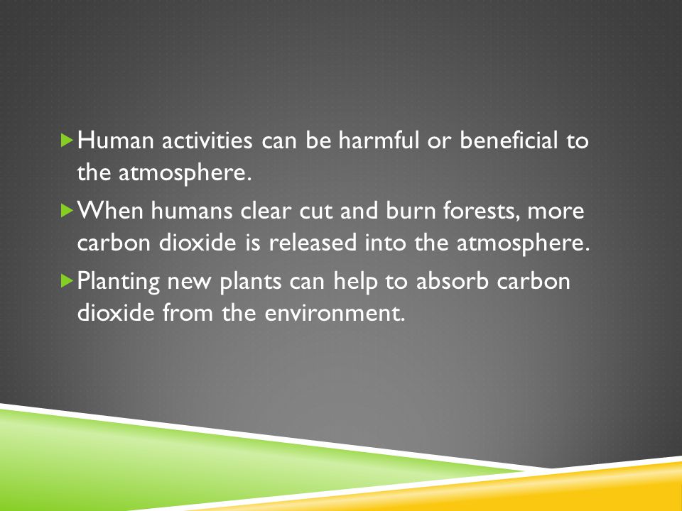  Human activities can be harmful or beneficial to the atmosphere.