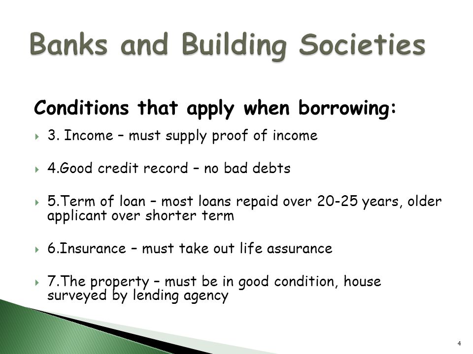Conditions that apply when borrowing:  3.