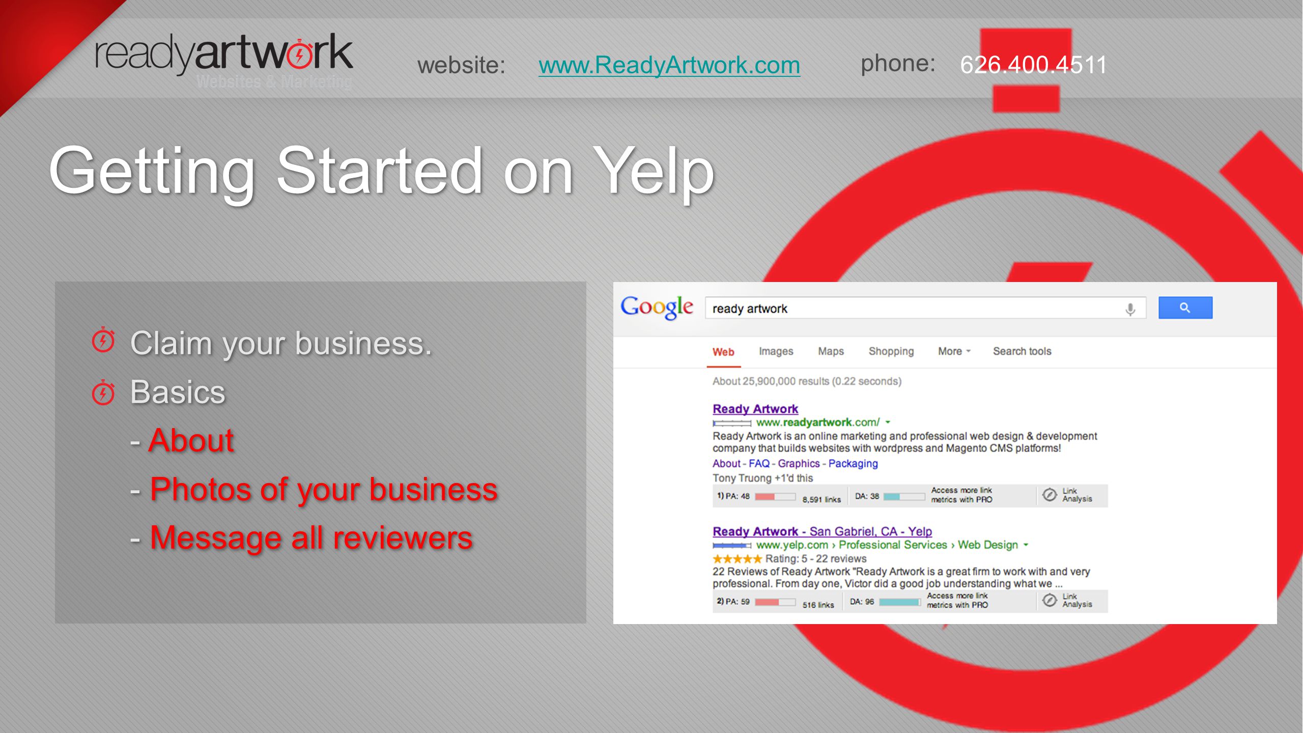 phone: website: Getting Started on Yelp Getting Started on Yelp Claim your business.