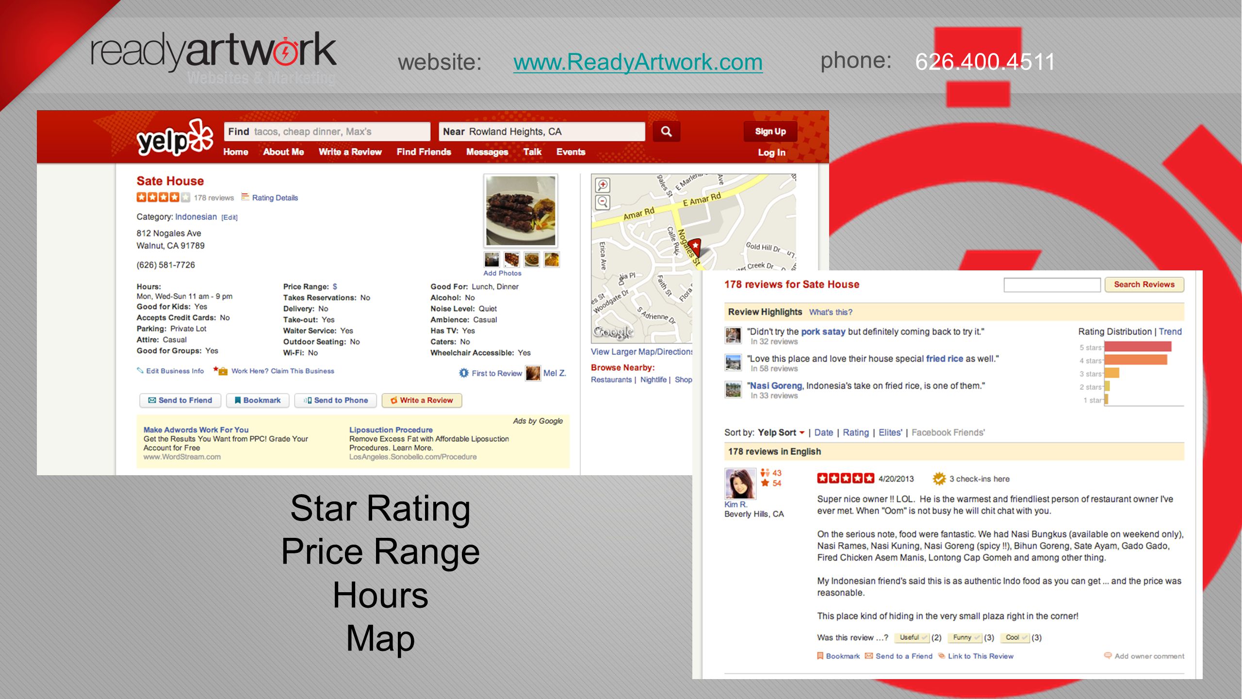 phone: website: Star Rating Price Range Hours Map