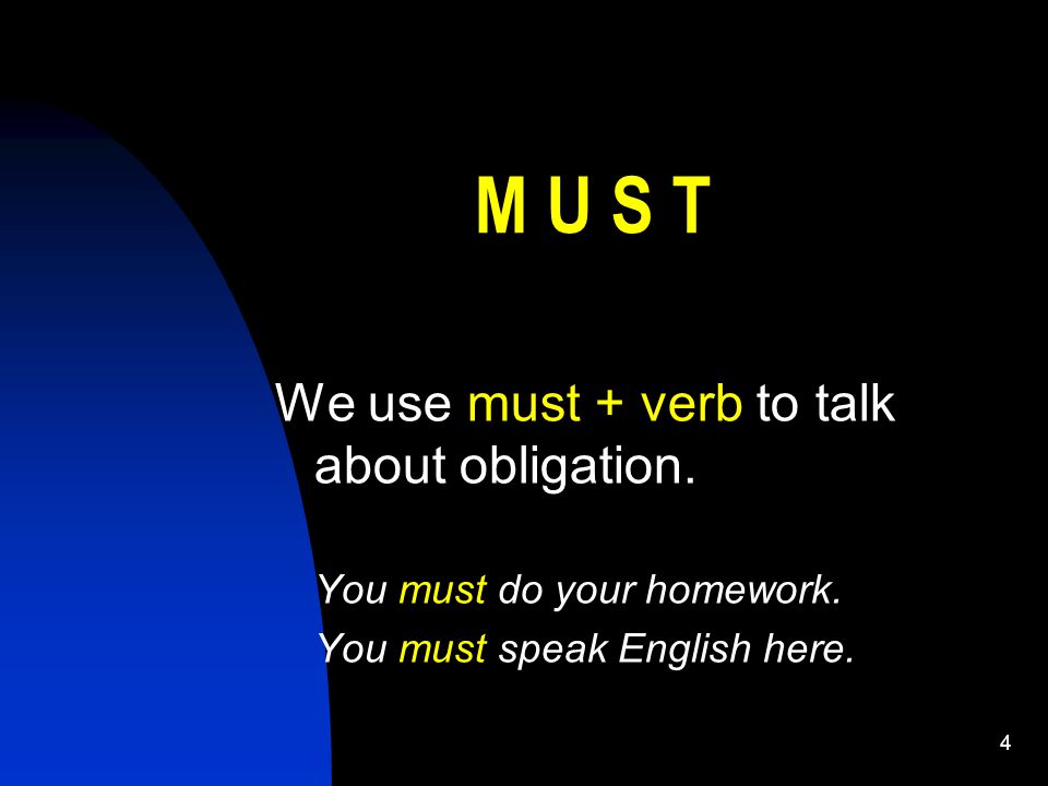 4 M U S T We use must + verb to talk about obligation.