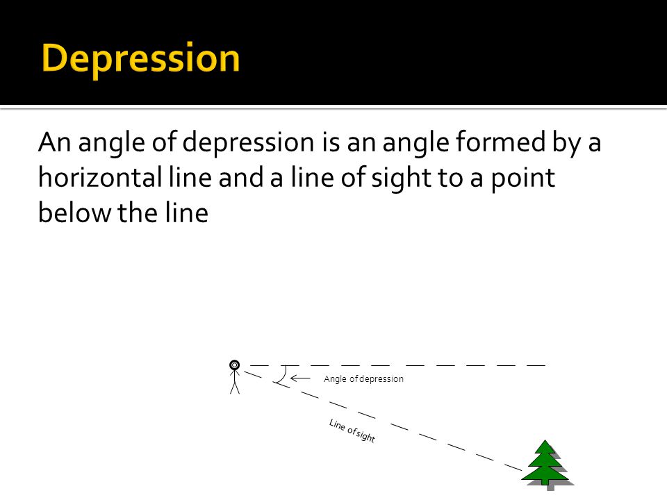 An angle of depression is an angle formed by a horizontal line and a line of sight to a point below the line Line of sight Angle of depression