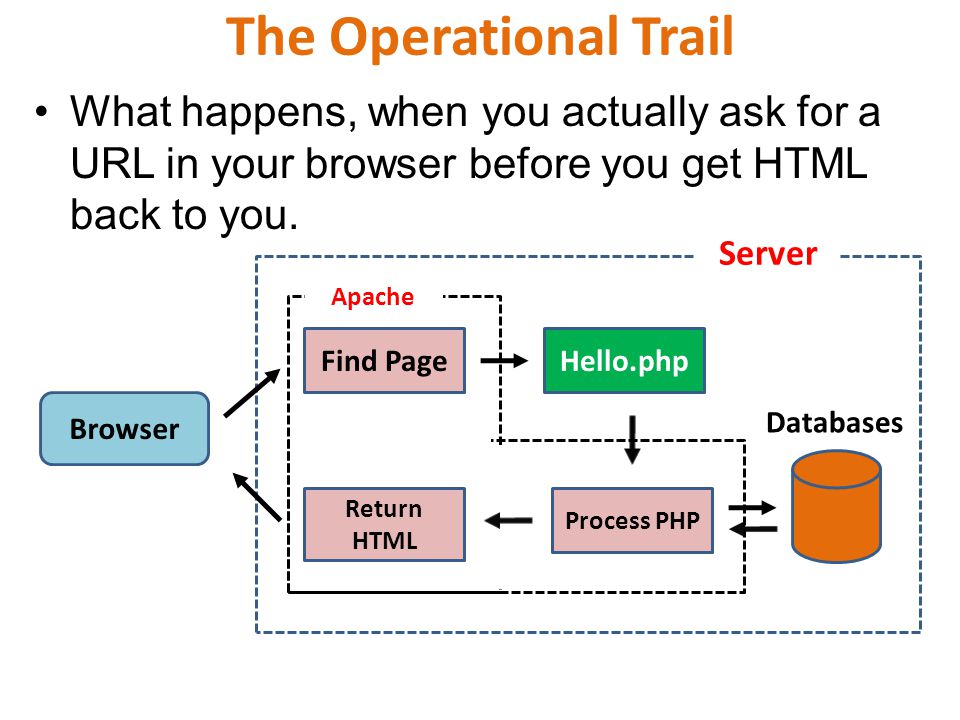 The Operational Trail What happens, when you actually ask for a URL in your browser before you get HTML back to you.