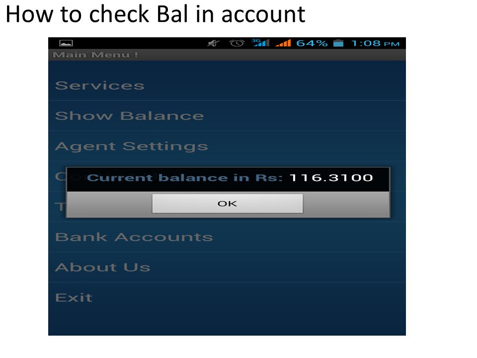 How to check Bal in account