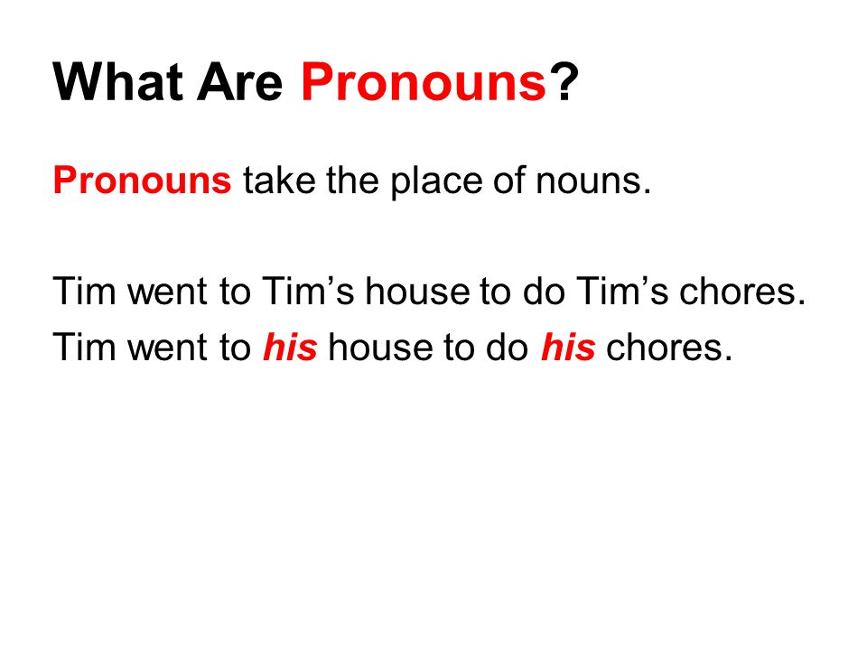 What Are Pronouns. Pronouns take the place of nouns.