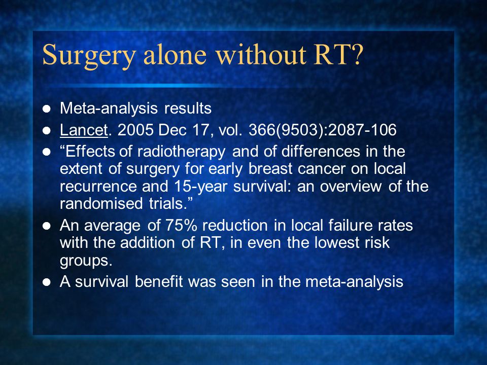 Surgery alone without RT. Meta-analysis results Lancet.