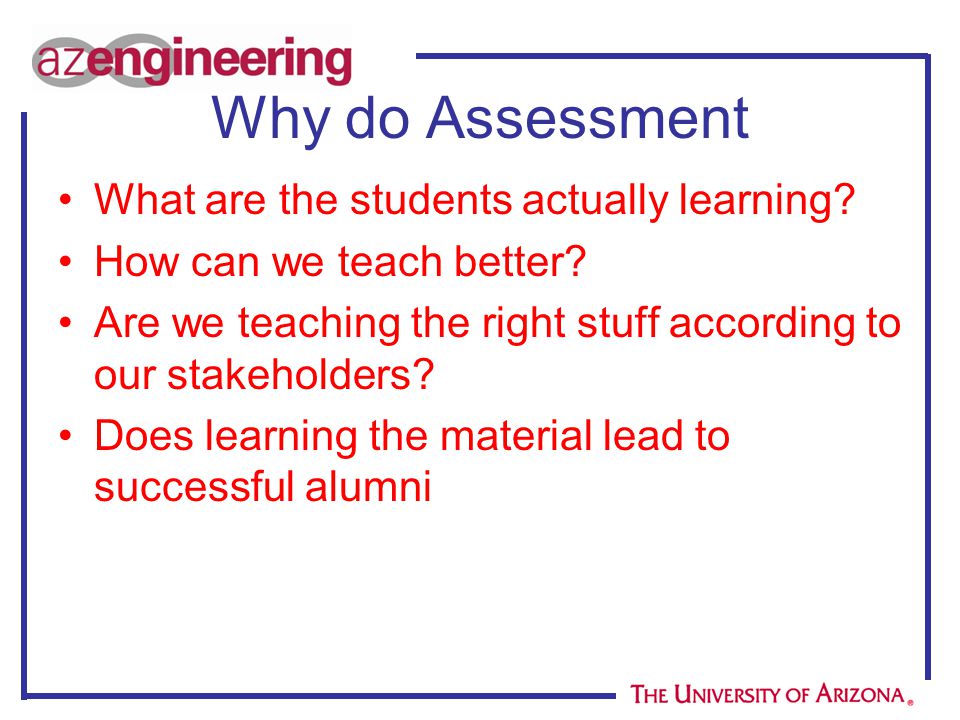 Why do Assessment What are the students actually learning.