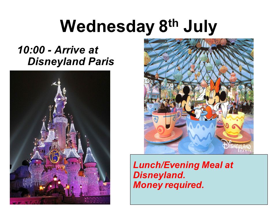 Lunch/Evening Meal at Disneyland. Money required.