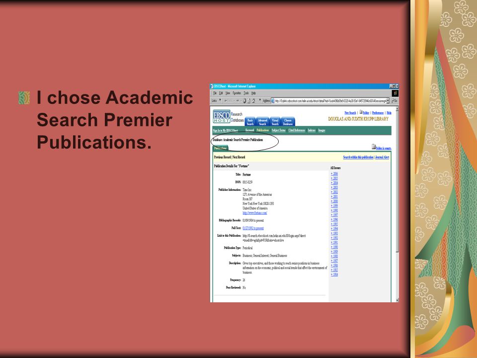 I chose Academic Search Premier Publications.