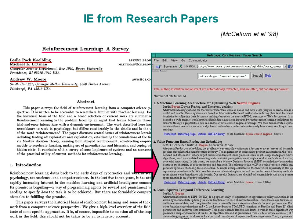 IE from Research Papers [McCallum et al ‘98]