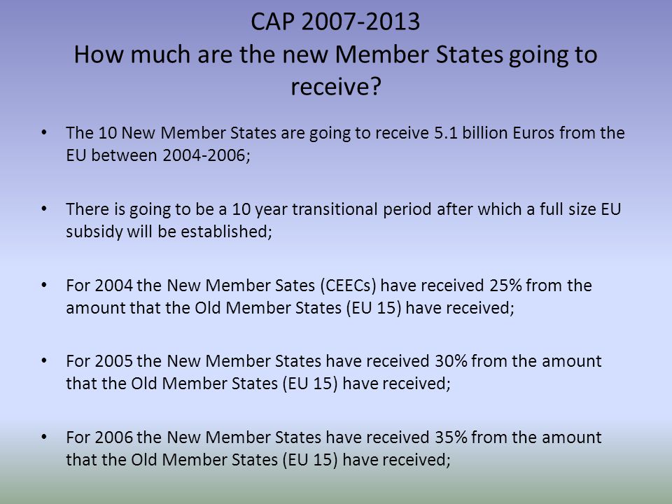 CAP How much are the new Member States going to receive.