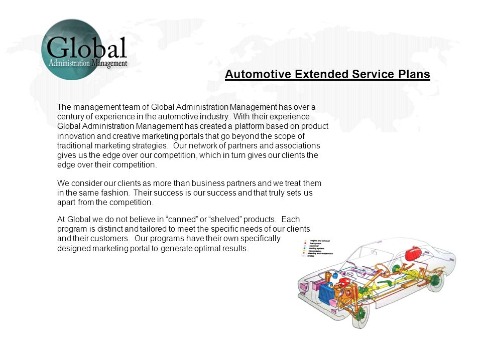 The management team of Global Administration Management has over a century of experience in the automotive industry.