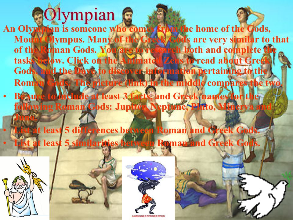 Olympian An Olympian is someone who comes from the home of the Gods, Mount Olympus.