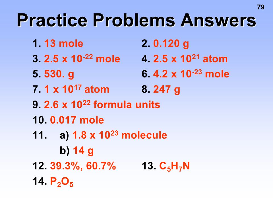 79 Practice Problems Answers mole g 3.