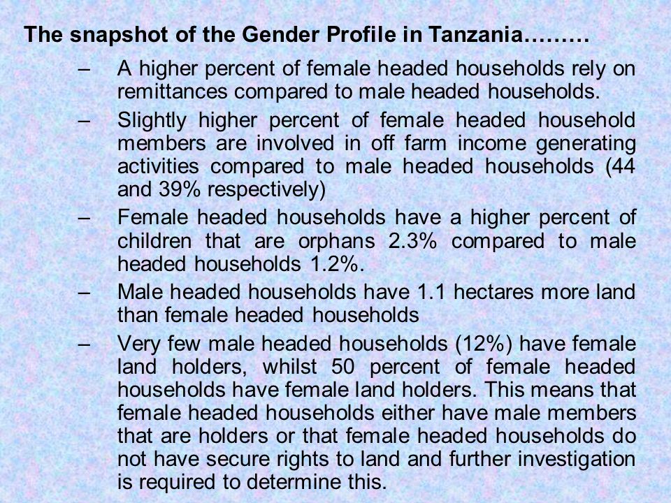 –A higher percent of female headed households rely on remittances compared to male headed households.