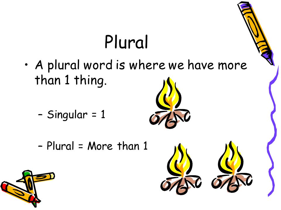 Plural A plural word is where we have more than 1 thing. –Singular = 1 –Plural = More than 1