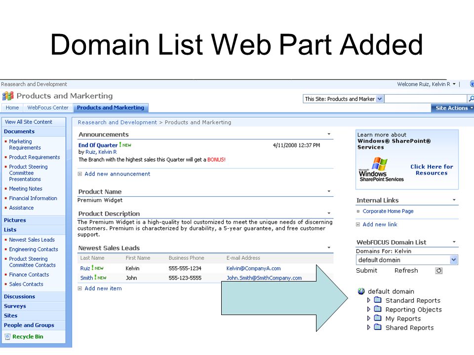 39 Domain List Web Part Added
