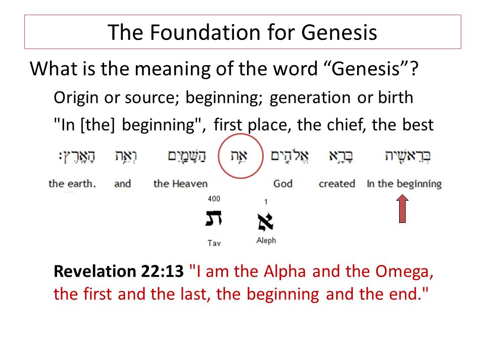 The Foundation for Genesis What is the meaning of the word Genesis .
