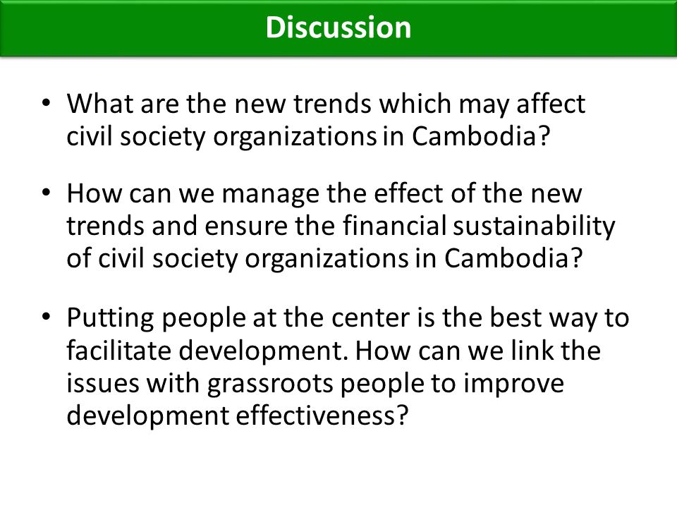 What are the new trends which may affect civil society organizations in Cambodia.
