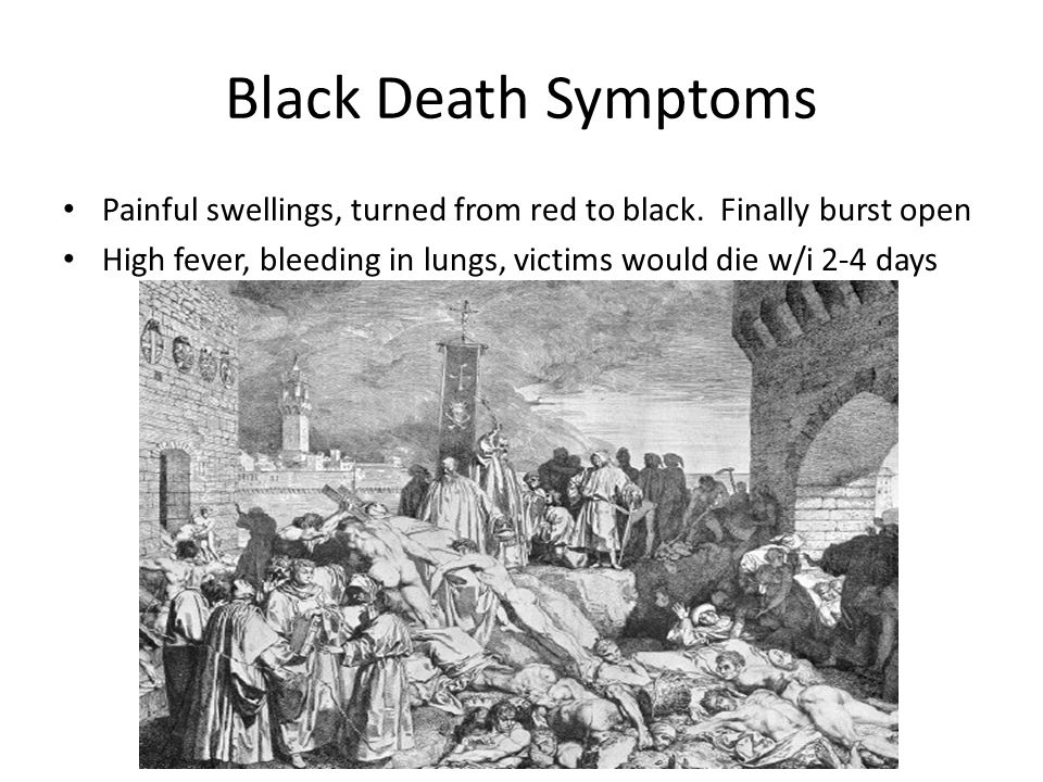 Black Death Symptoms Painful swellings, turned from red to black.