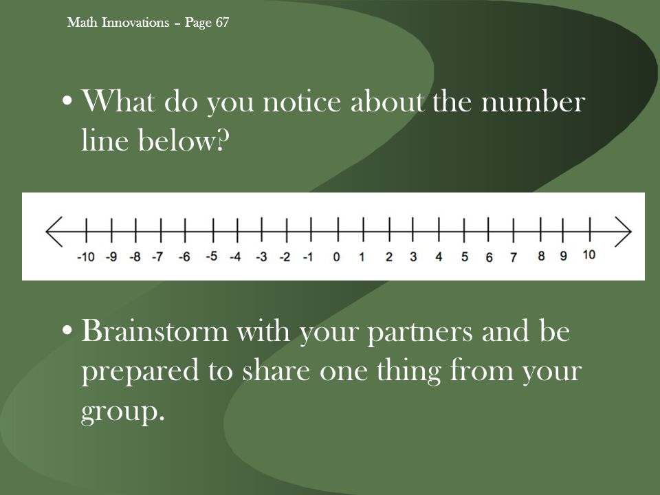Math Innovations – Page 67 What do you notice about the number line below.