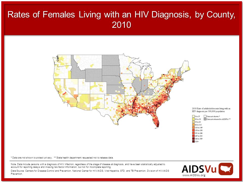 Rates of Females Living with an HIV Diagnosis, by County, 2010 Note.