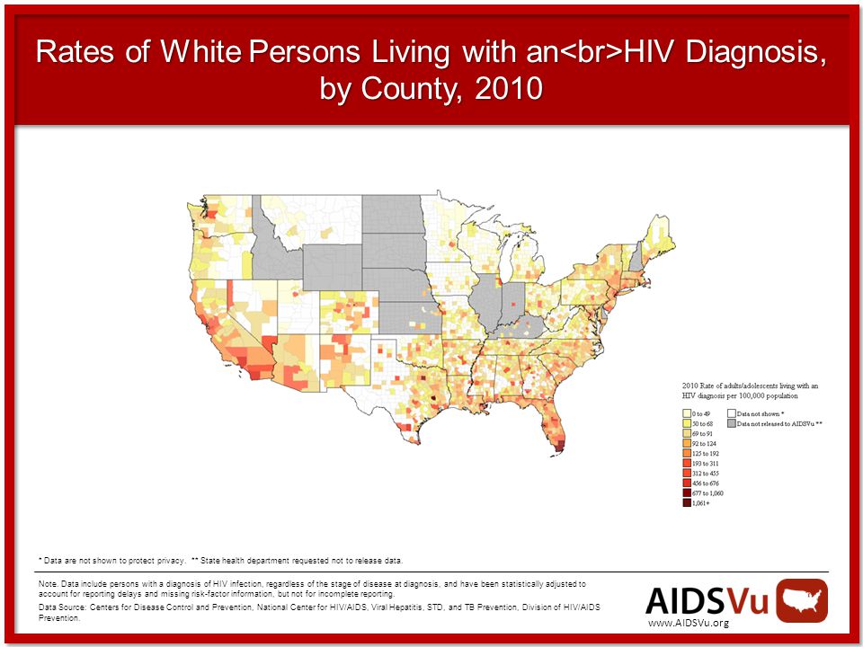 Rates of White Persons Living with an HIV Diagnosis, by County, 2010 Note.