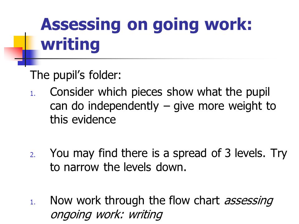 Assessing on going work: writing The pupil’s folder: 1.