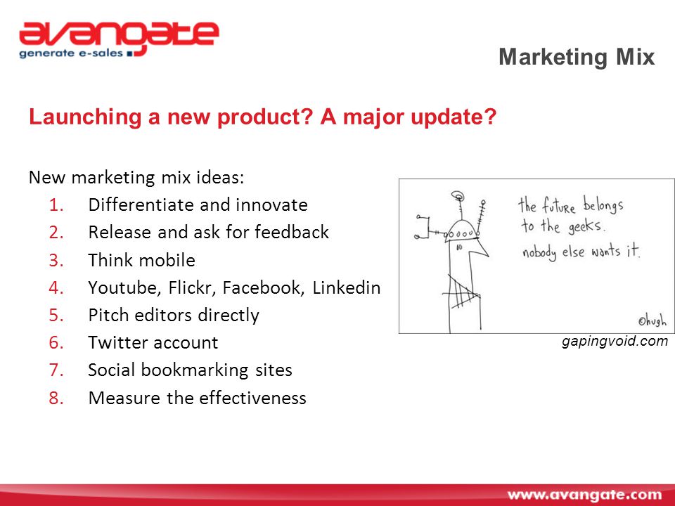 Marketing Mix Launching a new product. A major update.