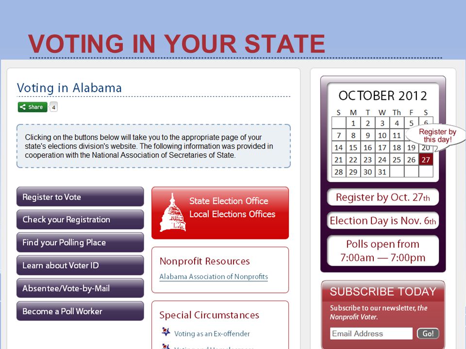 VOTING IN YOUR STATE graphic Voter Registration
