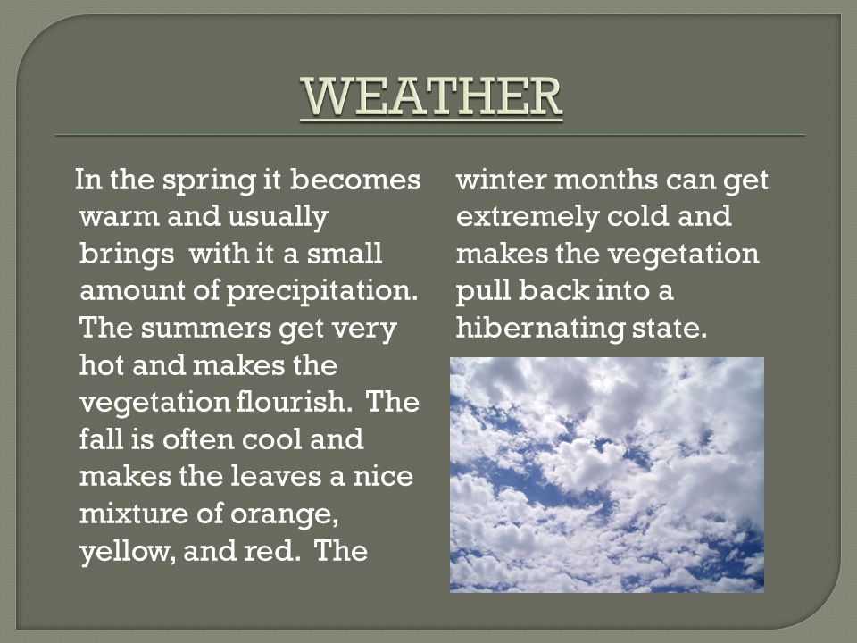 In the spring it becomes warm and usually brings with it a small amount of precipitation.