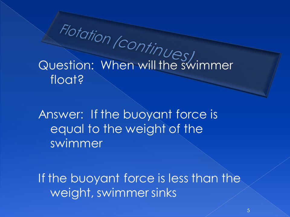 Question: When will the swimmer float.