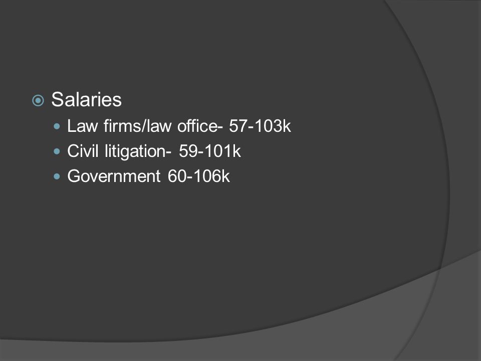 Salaries Law firms/law office k Civil litigation k Government k