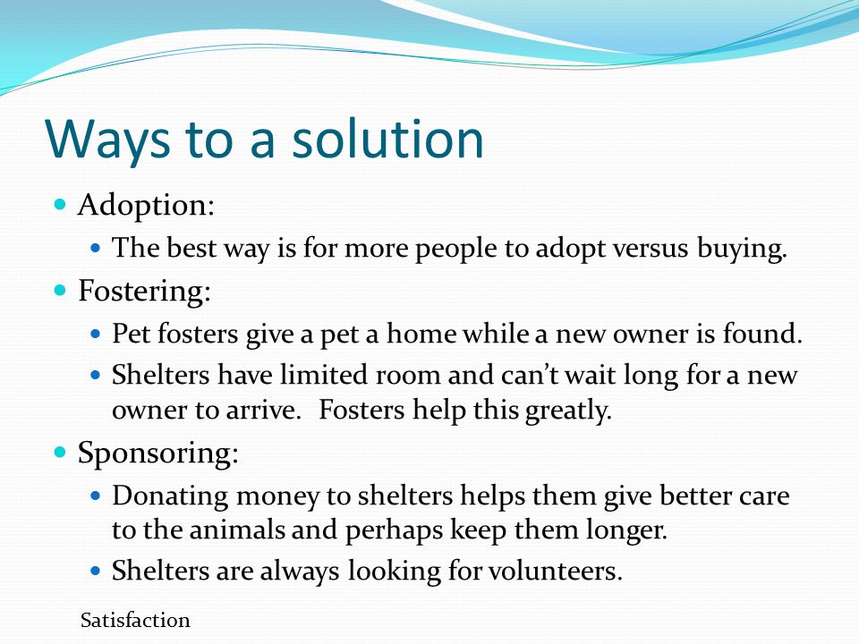 Ways to a solution Adoption: The best way is for more people to adopt versus buying.