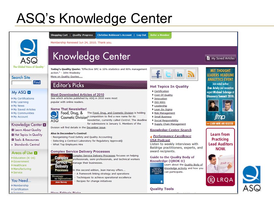 ASQ’s Knowledge Center