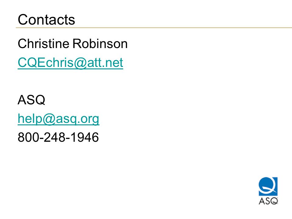 Contacts Christine Robinson ASQ