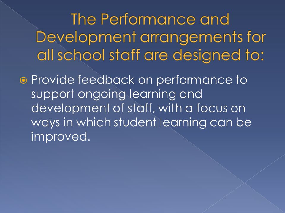  Provide feedback on performance to support ongoing learning and development of staff, with a focus on ways in which student learning can be improved.