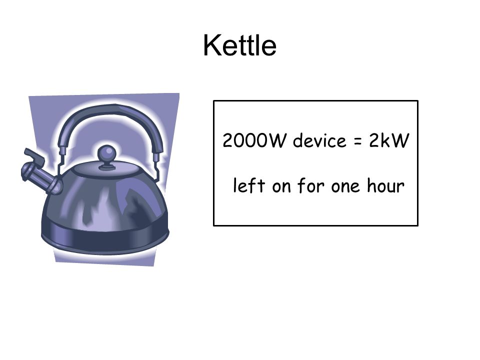 Kettle 2000W device = 2kW left on for one hour