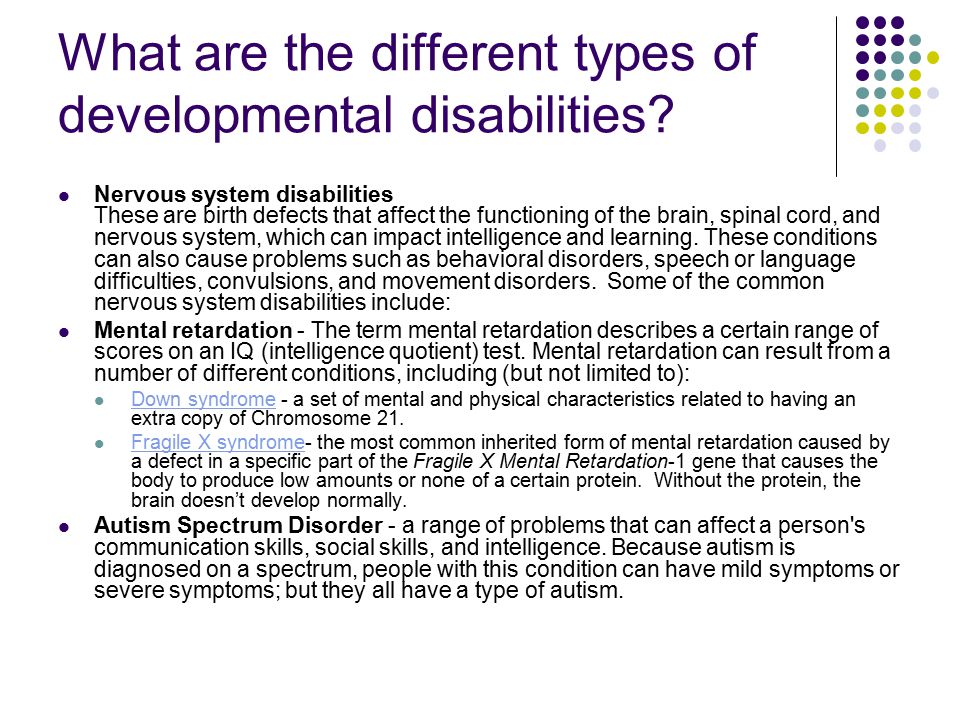 Developmental Disabilities The Details Development of Young ...