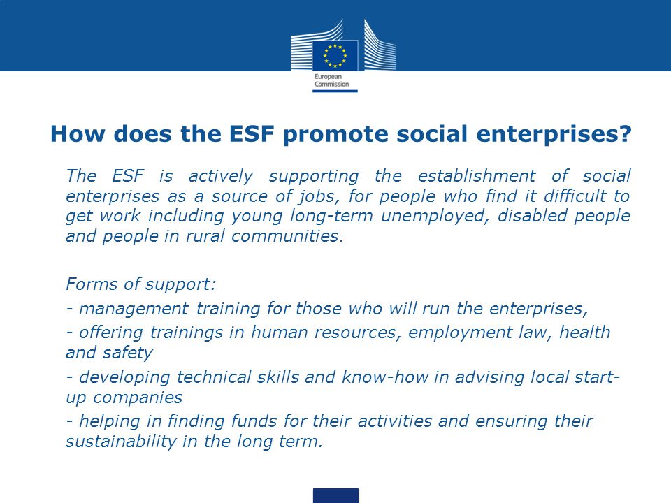 How does the ESF promote social enterprises.