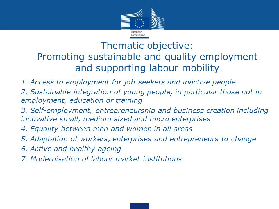 Thematic objective: Promoting sustainable and quality employment and supporting labour mobility 1.1.