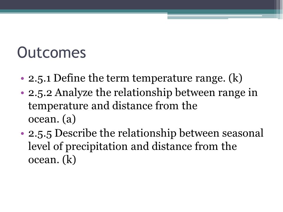 Outcomes Define the term temperature range.