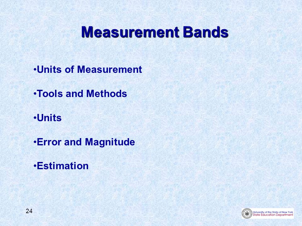 24 Measurement Bands Units of Measurement Tools and Methods Units Error and Magnitude Estimation