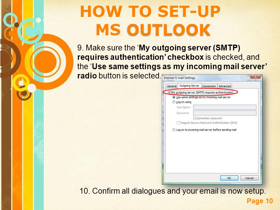 Free Powerpoint Templates Page 10 HOW TO SET-UP OUTLOOK MS OUTLOOK 9.