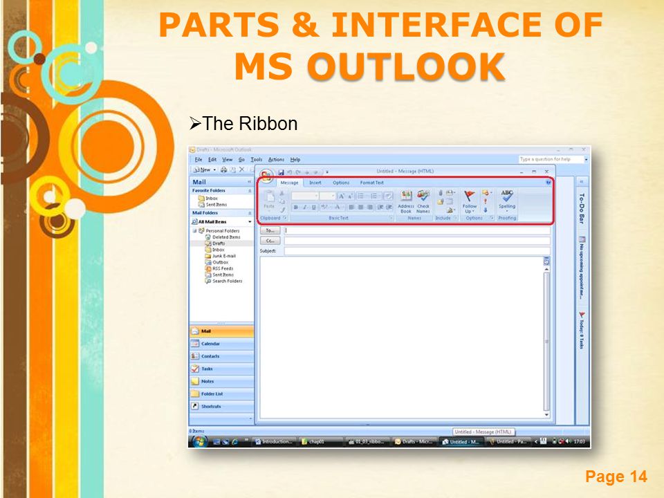 Free Powerpoint Templates Page 14 PARTS & INTERFACE OF OUTLOOK MS OUTLOOK  The Ribbon