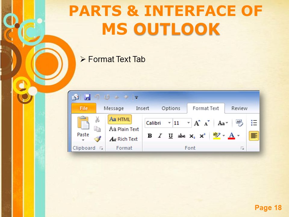 Free Powerpoint Templates Page 18 PARTS & INTERFACE OF OUTLOOK MS OUTLOOK  Format Text Tab