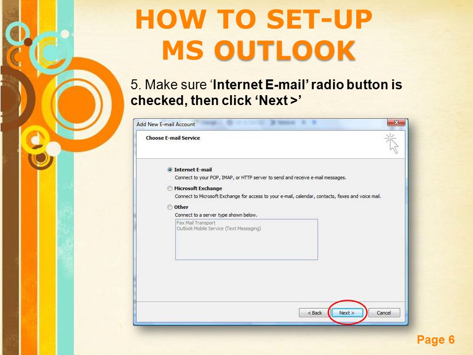 Free Powerpoint Templates Page 6 HOW TO SET-UP OUTLOOK MS OUTLOOK 5.