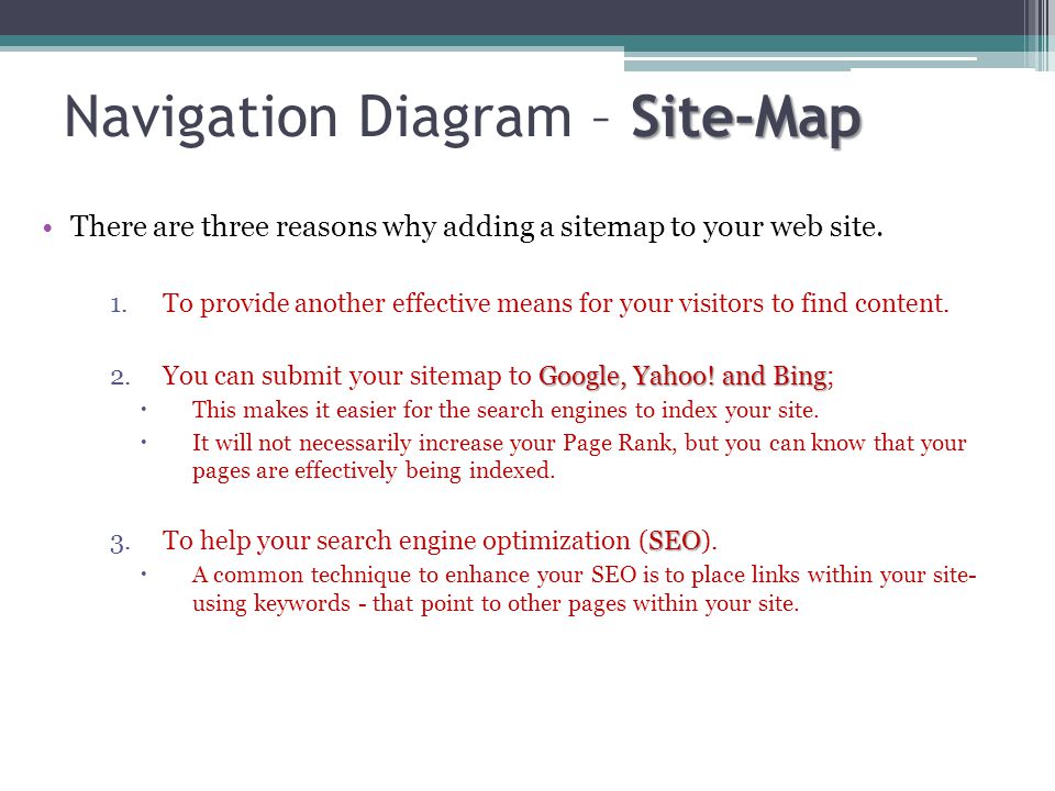 There are three reasons why adding a sitemap to your web site.