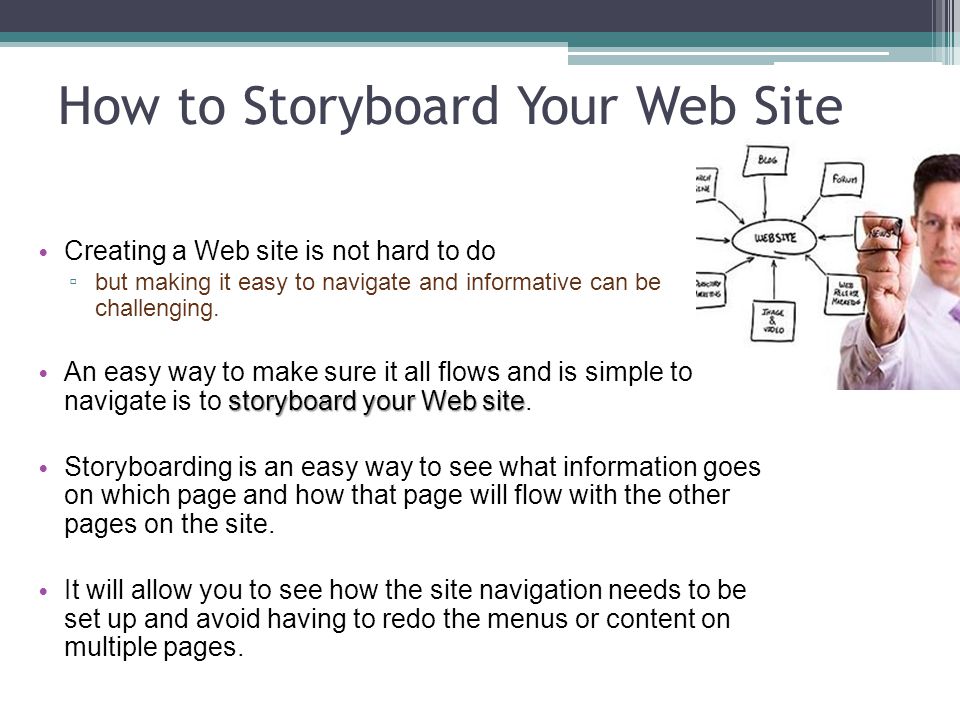 How to Storyboard Your Web Site Creating a Web site is not hard to do ▫ but making it easy to navigate and informative can be challenging.